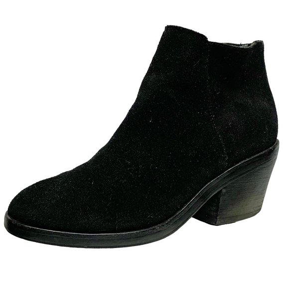 EILEEN‎ FISHER Peer Black Suede Rear Zip Heeled Ankle Booties - Picture 2 of 10